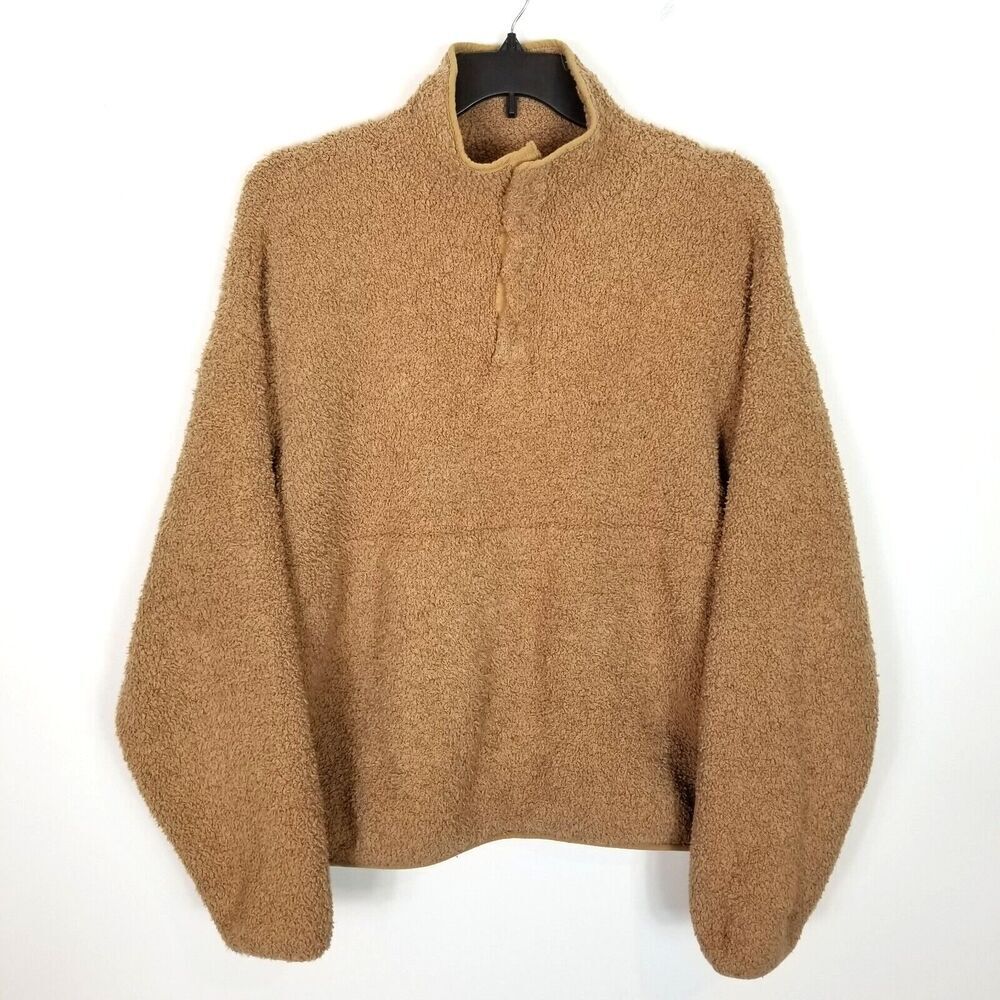 SKIMS Women Plus Cozy Knit Pullover Sweatshirt Sz 4X/5X Beige Snap Neck Cozy